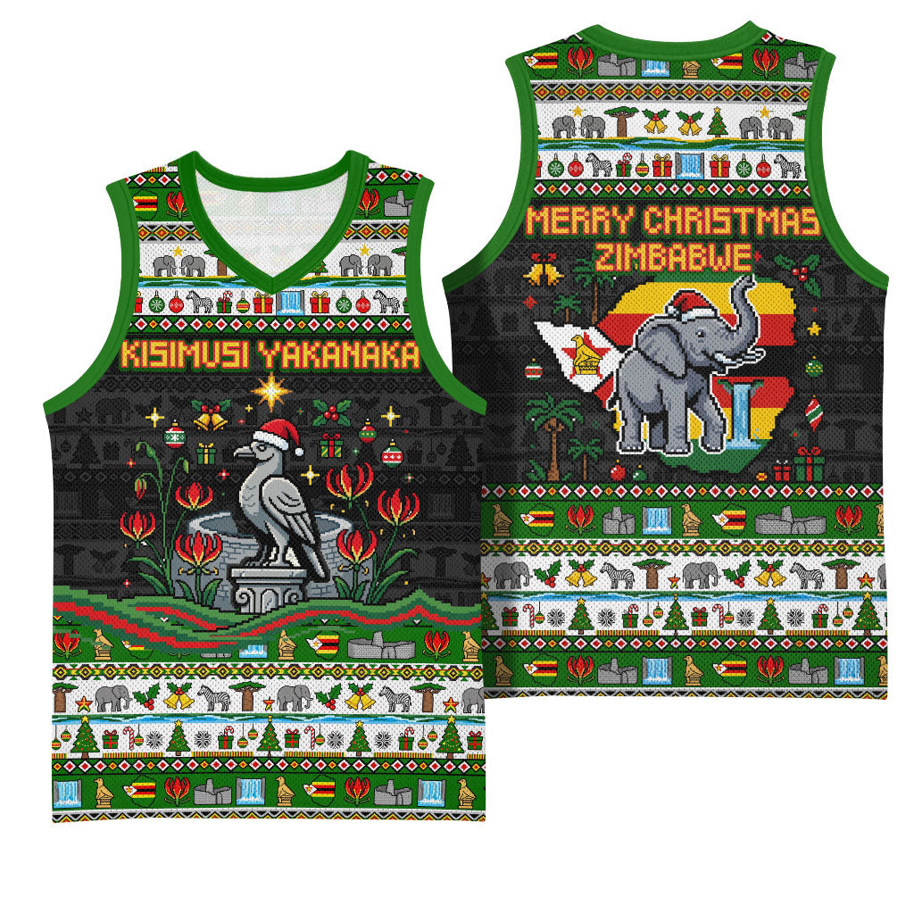 Zimbabwe Christmas Bird Elephant Basketball Jersey Kisimusi Yakanaka - Bird Victoria Falls - Ugly Pixel Art