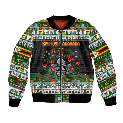 Zimbabwe Christmas Bird Elephant Bomber Jacket Kisimusi Yakanaka - Bird Victoria Falls - Ugly Pixel Art