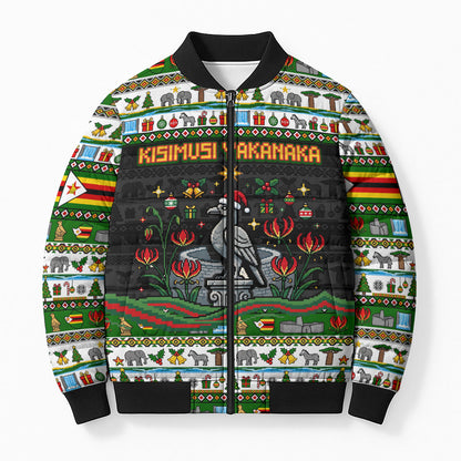 Zimbabwe Christmas Bird Elephant Bomber Puffer Jacket Kisimusi Yakanaka - Bird Victoria Falls - Ugly Pixel Art