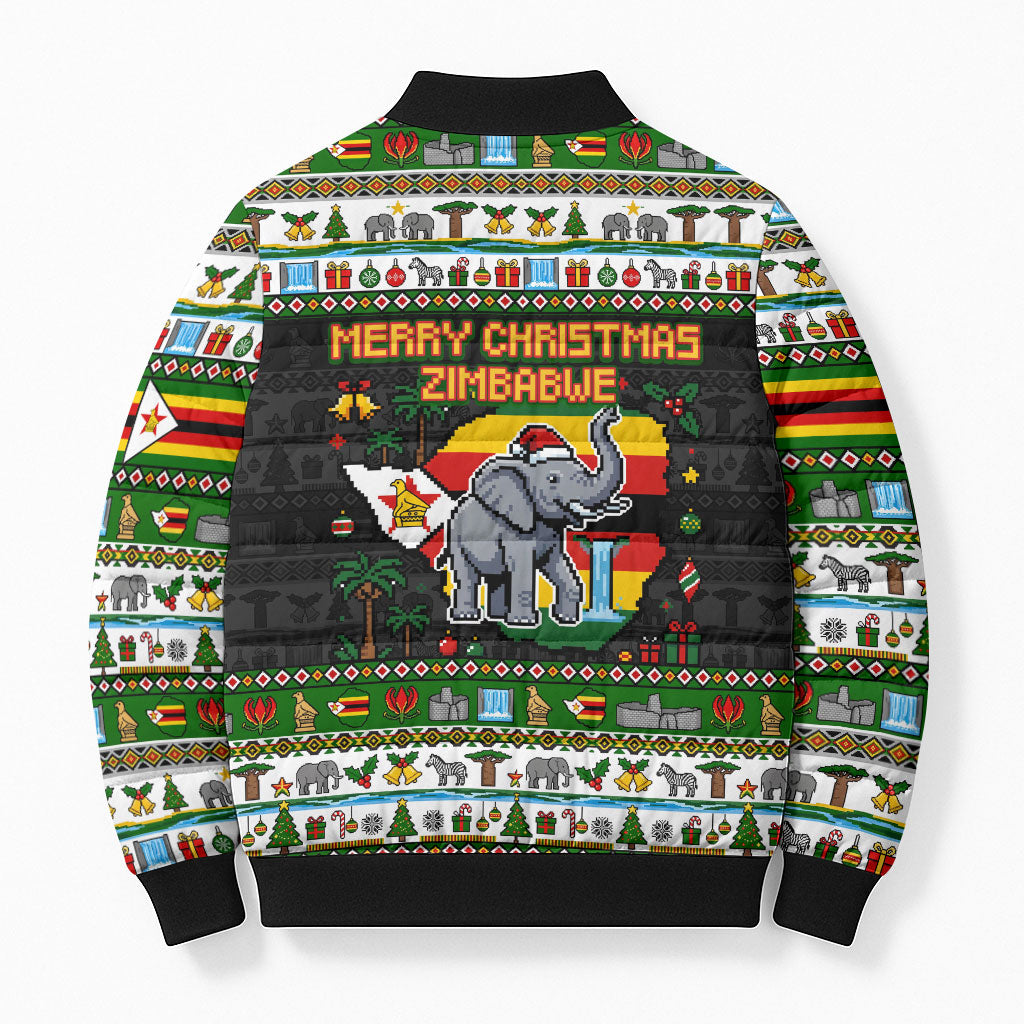 Zimbabwe Christmas Bird Elephant Bomber Puffer Jacket Kisimusi Yakanaka - Bird Victoria Falls - Ugly Pixel Art