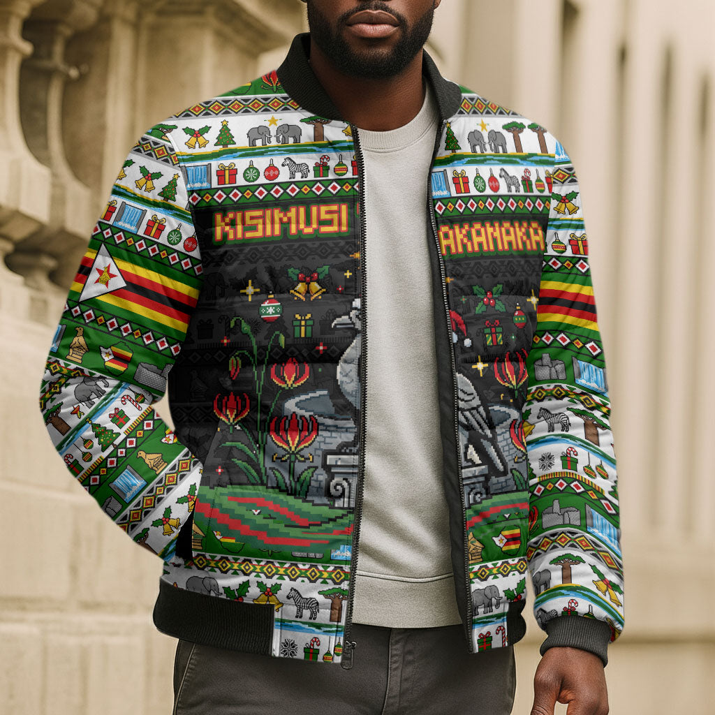 Zimbabwe Christmas Bird Elephant Bomber Puffer Jacket Kisimusi Yakanaka - Bird Victoria Falls - Ugly Pixel Art