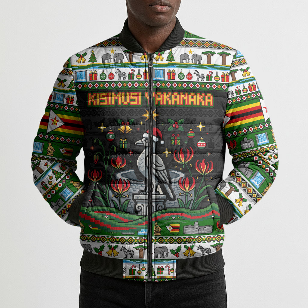 Zimbabwe Christmas Bird Elephant Bomber Puffer Jacket Kisimusi Yakanaka - Bird Victoria Falls - Ugly Pixel Art