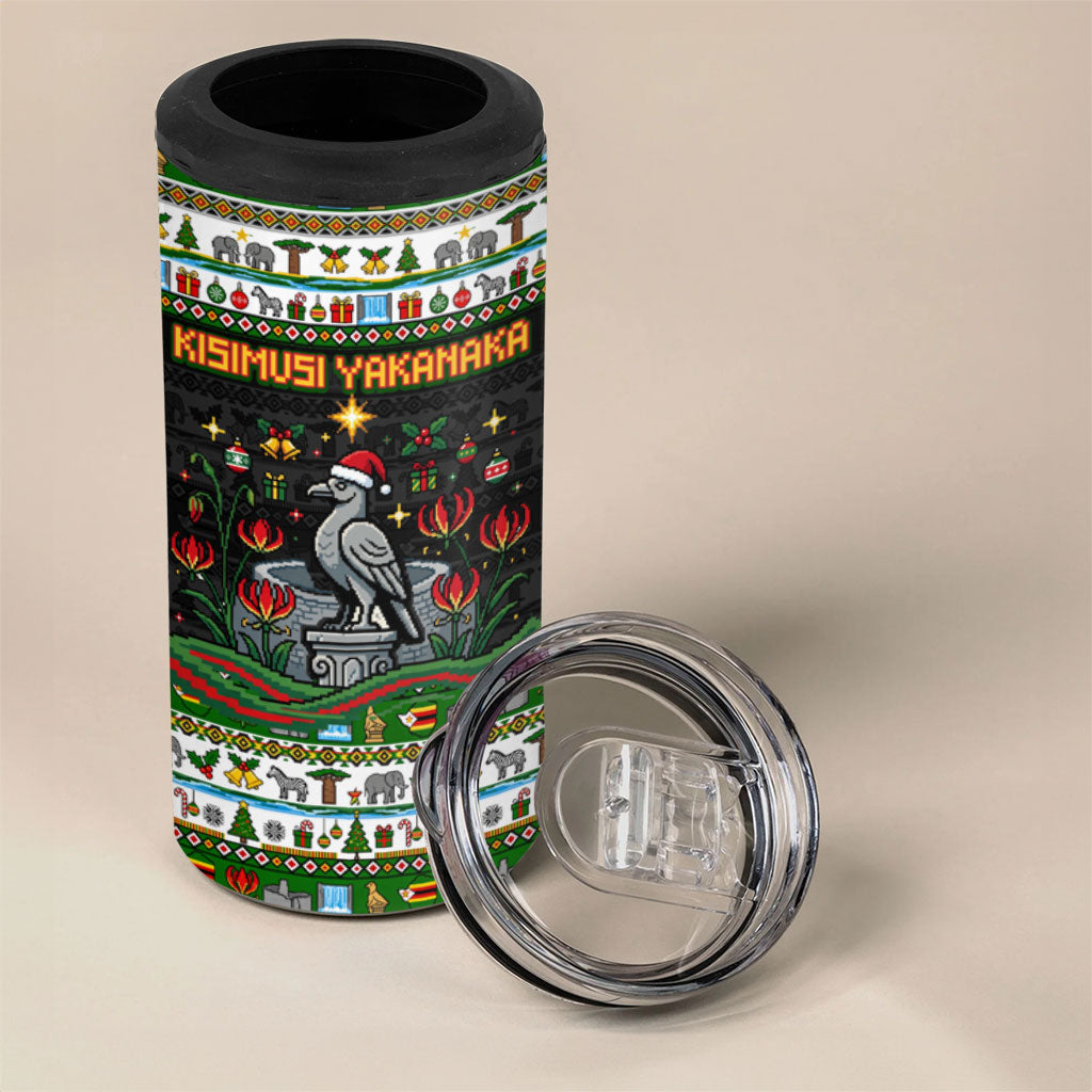 Zimbabwe Christmas Bird Elephant 4 in 1 Can Cooler Tumbler Kisimusi Yakanaka - Bird Victoria Falls - Ugly Pixel Art