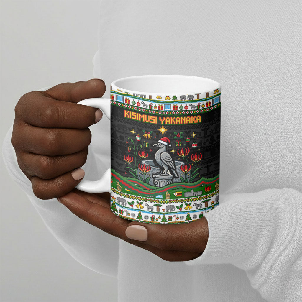 Zimbabwe Christmas Bird Elephant Ceramic Mug Kisimusi Yakanaka - Bird Victoria Falls - Ugly Pixel Art