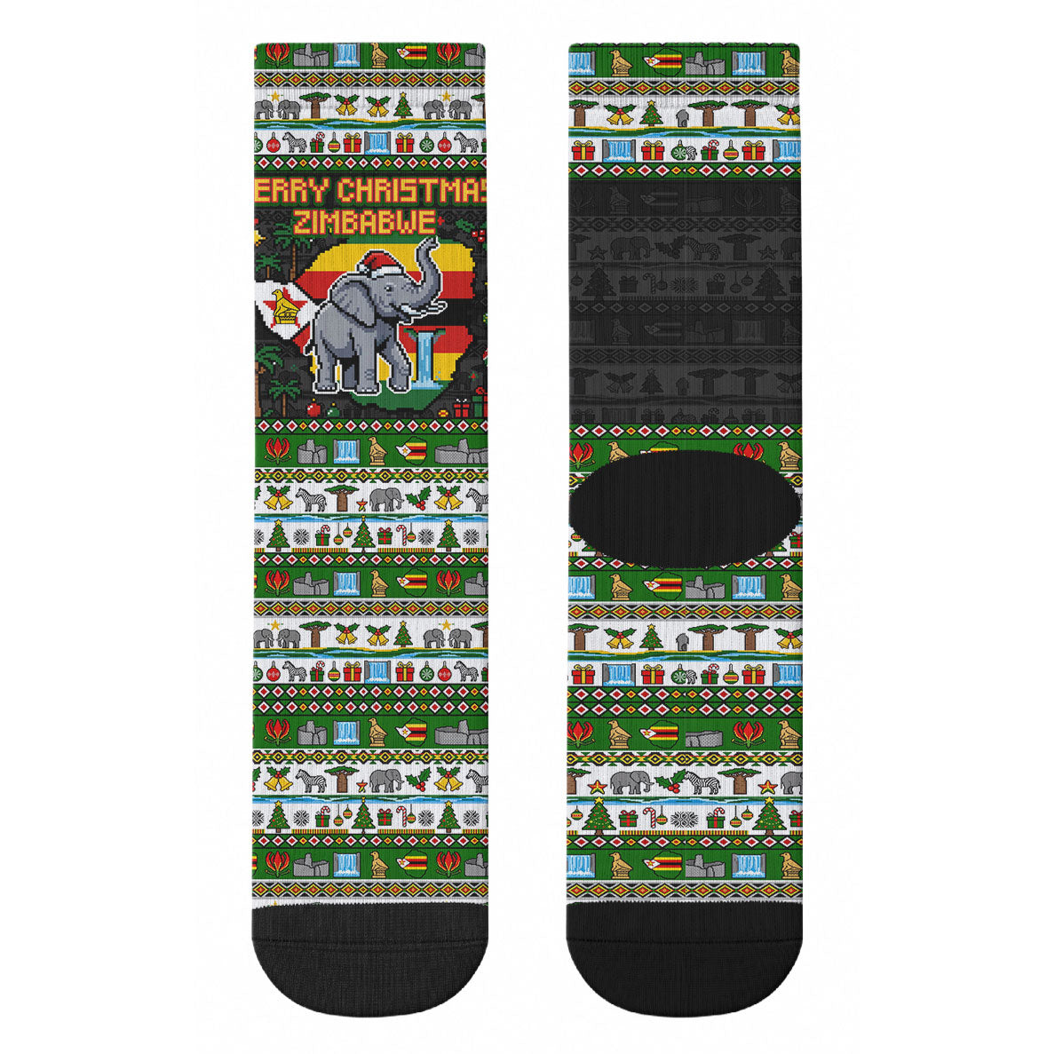 Zimbabwe Christmas Bird Elephant Crew Socks Kisimusi Yakanaka - Bird Victoria Falls - Ugly Pixel Art