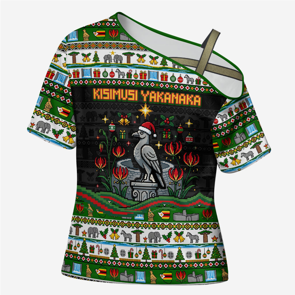 Zimbabwe Christmas Bird Elephant Cross Shoulder Shirt Kisimusi Yakanaka - Bird Victoria Falls - Ugly Pixel Art