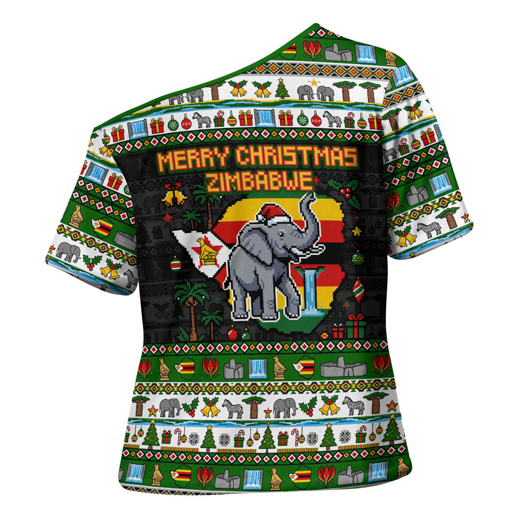 Zimbabwe Christmas Bird Elephant Cross Shoulder Shirt Kisimusi Yakanaka - Bird Victoria Falls - Ugly Pixel Art