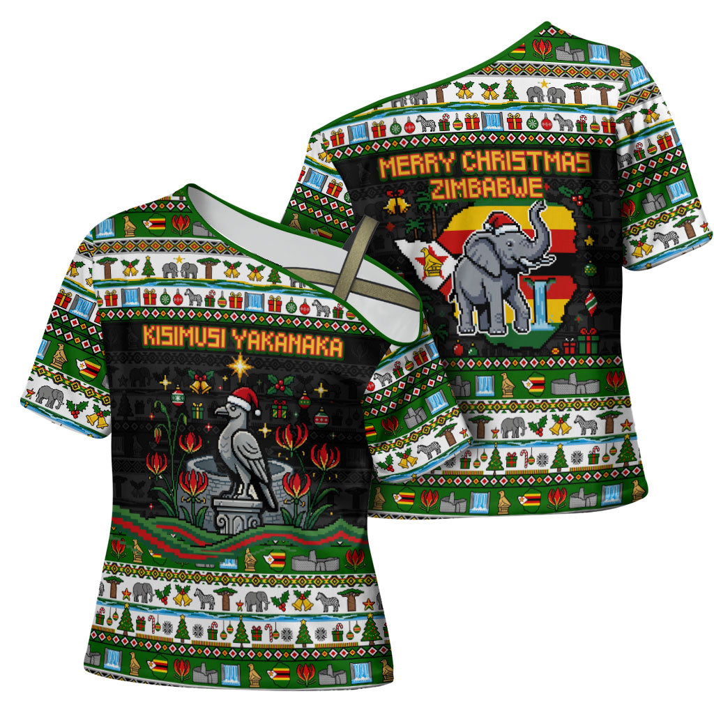 Zimbabwe Christmas Bird Elephant Cross Shoulder Shirt Kisimusi Yakanaka - Bird Victoria Falls - Ugly Pixel Art