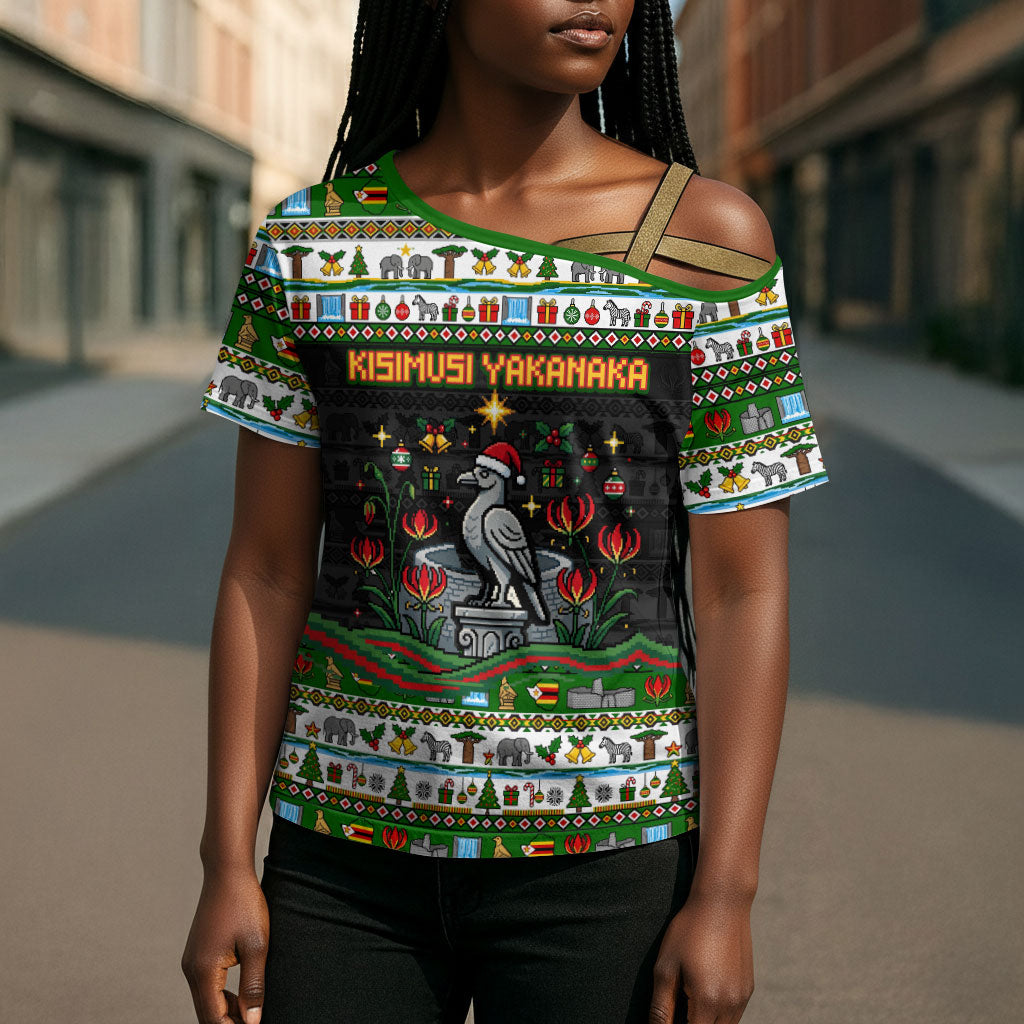 Zimbabwe Christmas Bird Elephant Cross Shoulder Shirt Kisimusi Yakanaka - Bird Victoria Falls - Ugly Pixel Art