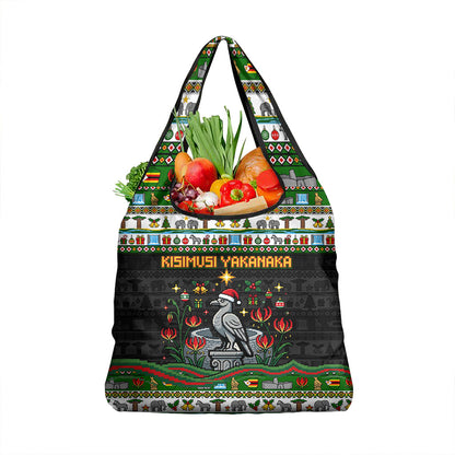 Zimbabwe Christmas Bird Elephant Grocery Bag Kisimusi Yakanaka - Bird Victoria Falls - Ugly Pixel Art