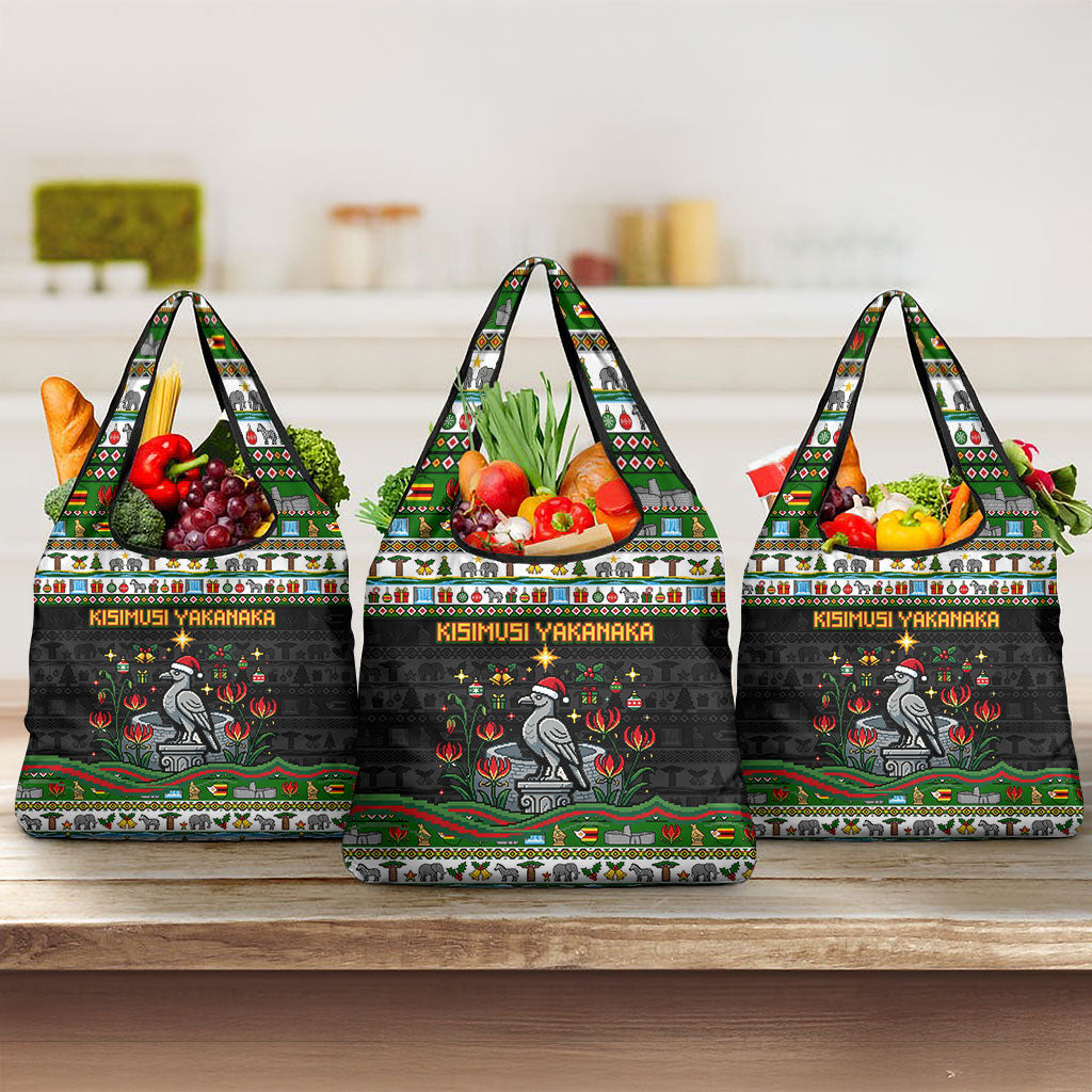Zimbabwe Christmas Bird Elephant Grocery Bag Kisimusi Yakanaka - Bird Victoria Falls - Ugly Pixel Art