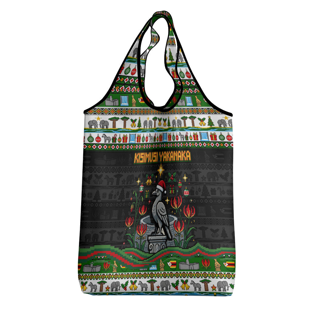 Zimbabwe Christmas Bird Elephant Grocery Bag Kisimusi Yakanaka - Bird Victoria Falls - Ugly Pixel Art
