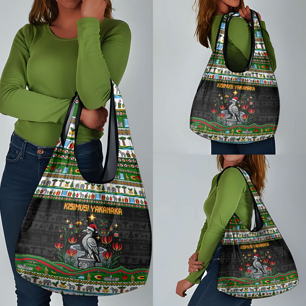 Zimbabwe Christmas Bird Elephant Grocery Bag Kisimusi Yakanaka - Bird Victoria Falls - Ugly Pixel Art