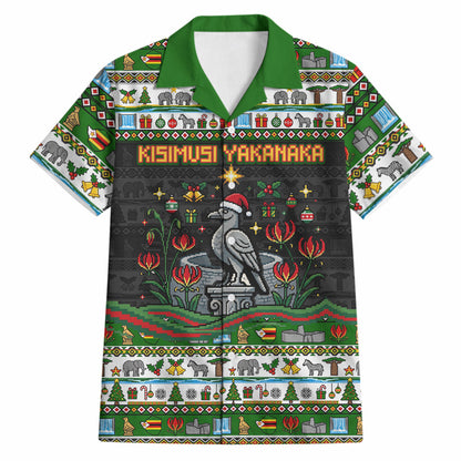 Zimbabwe Christmas Bird Elephant Hawaiian Shirt Kisimusi Yakanaka - Bird Victoria Falls - Ugly Pixel Art
