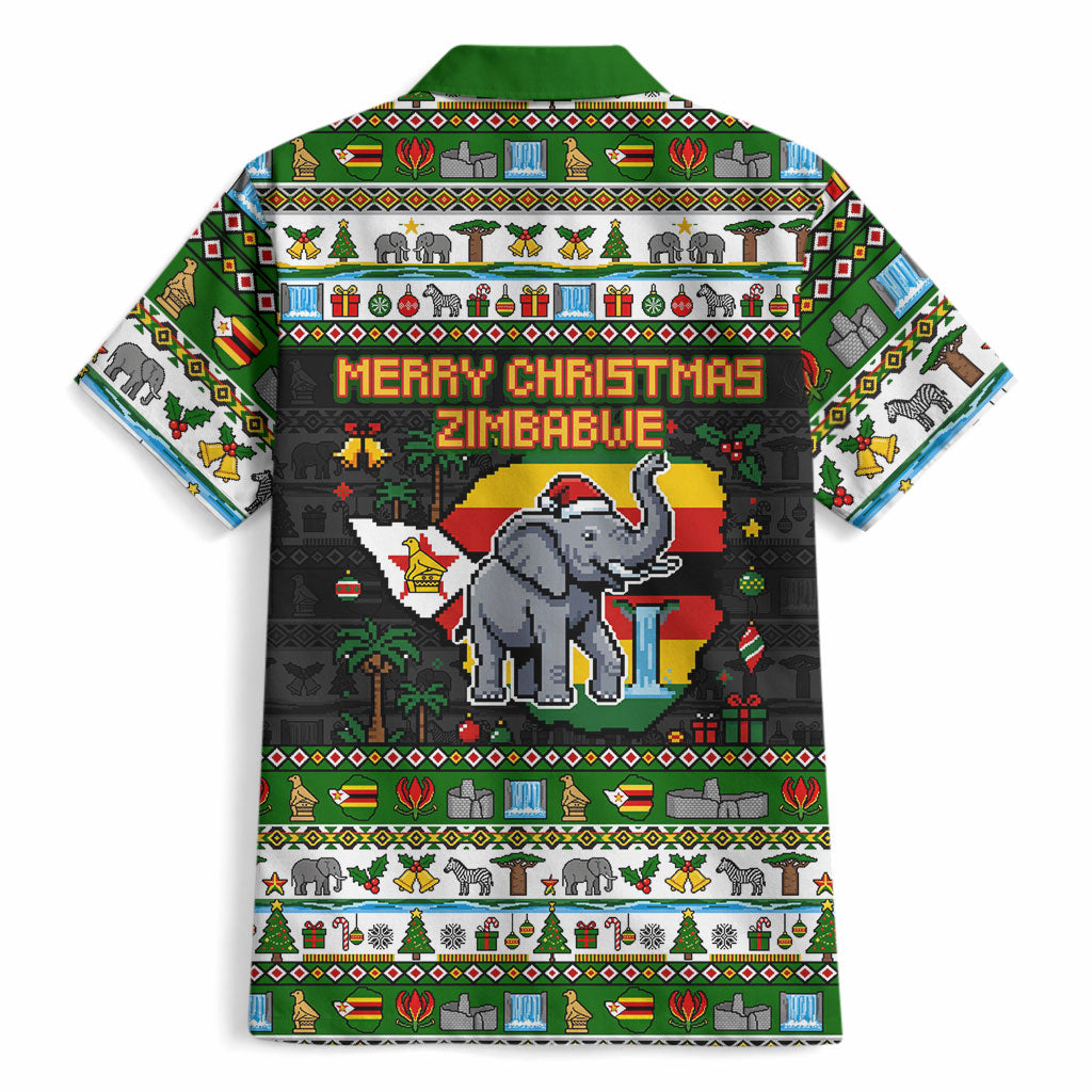 Zimbabwe Christmas Bird Elephant Hawaiian Shirt Kisimusi Yakanaka - Bird Victoria Falls - Ugly Pixel Art