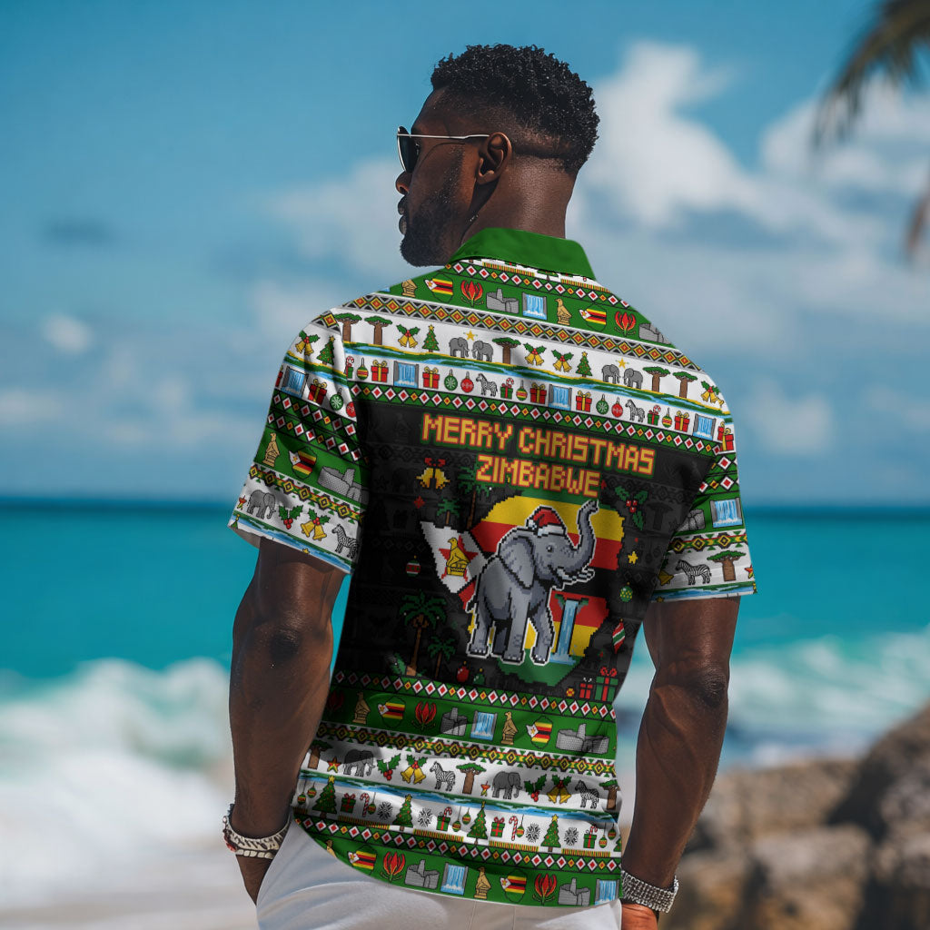 Zimbabwe Christmas Bird Elephant Hawaiian Shirt Kisimusi Yakanaka - Bird Victoria Falls - Ugly Pixel Art