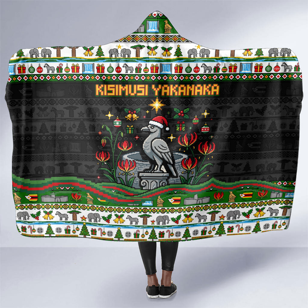 Zimbabwe Christmas Bird Elephant Hooded Blanket Kisimusi Yakanaka - Bird Victoria Falls - Ugly Pixel Art