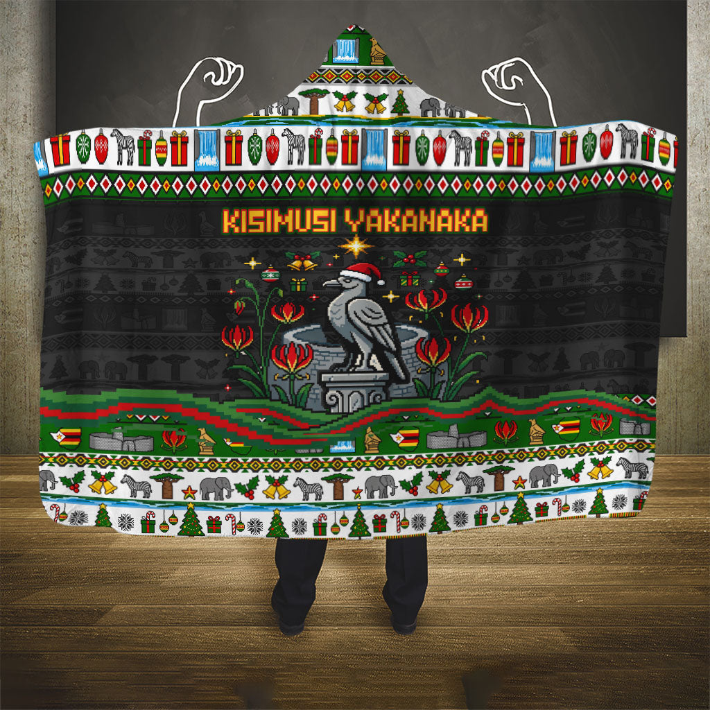 Zimbabwe Christmas Bird Elephant Hooded Blanket Kisimusi Yakanaka - Bird Victoria Falls - Ugly Pixel Art