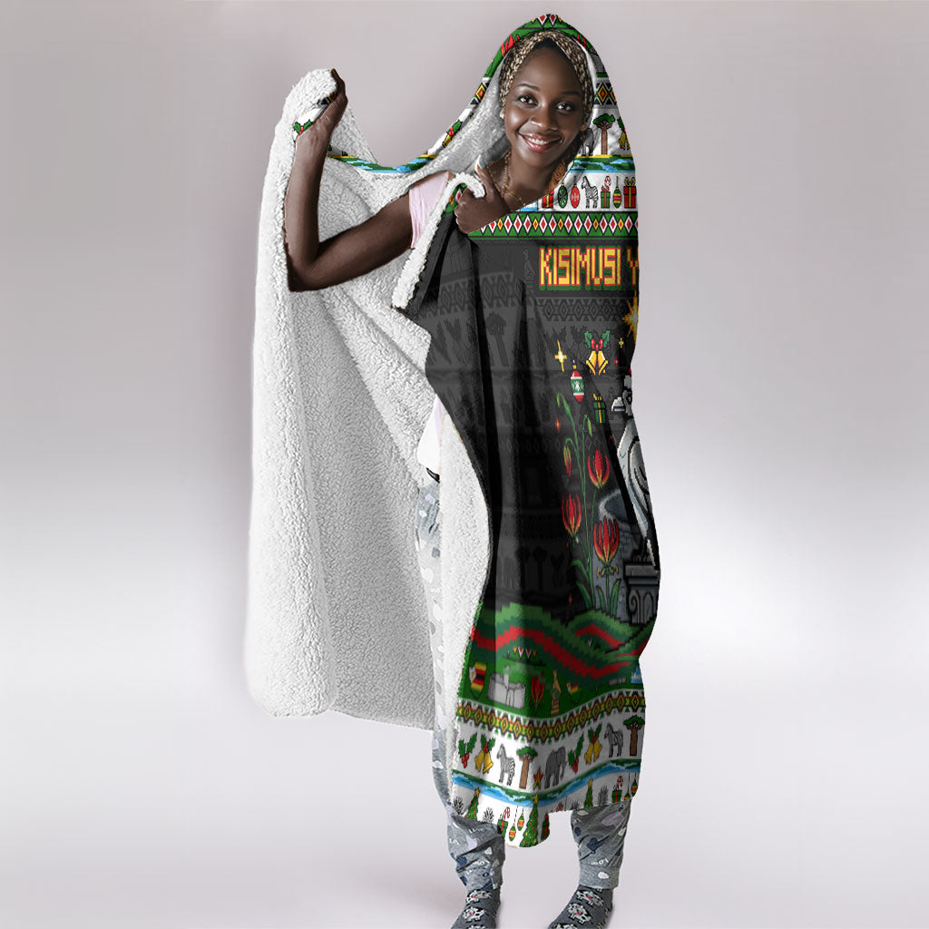 Zimbabwe Christmas Bird Elephant Hooded Blanket Kisimusi Yakanaka - Bird Victoria Falls - Ugly Pixel Art