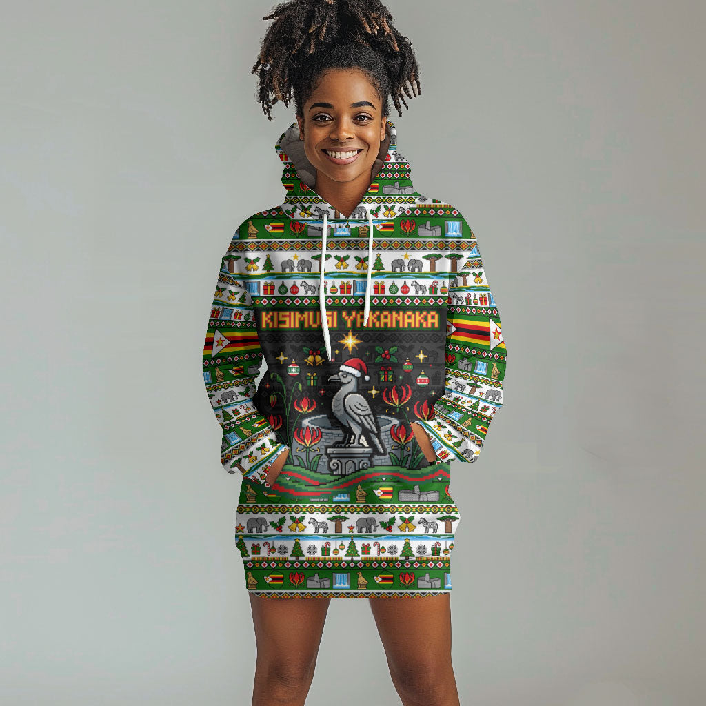 Zimbabwe Christmas Bird Elephant Hoodie Dress Kisimusi Yakanaka - Bird Victoria Falls - Ugly Pixel Art