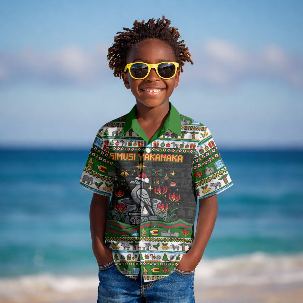 Zimbabwe Christmas Bird Elephant Kid Hawaiian Shirt Kisimusi Yakanaka ...