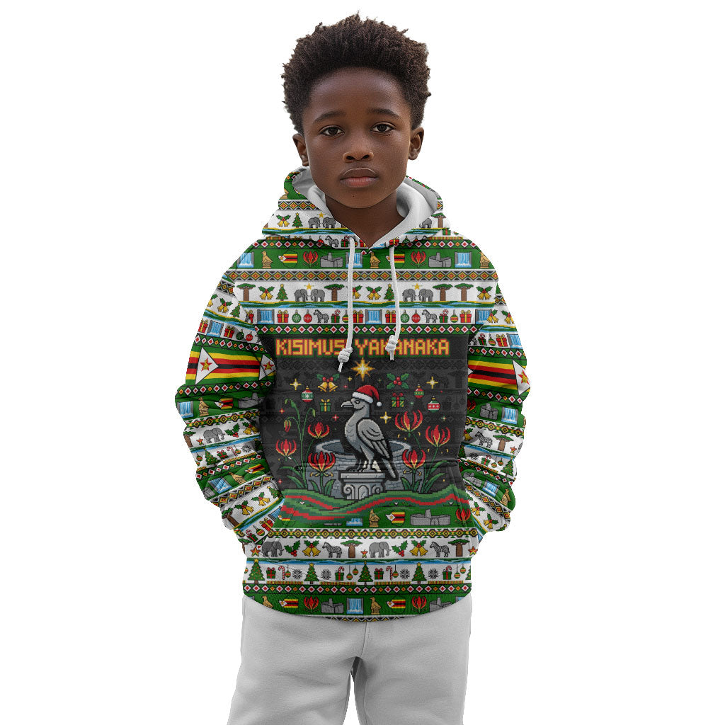 Zimbabwe Christmas Bird Elephant Kid Hoodie Kisimusi Yakanaka - Bird Victoria Falls - Ugly Pixel Art
