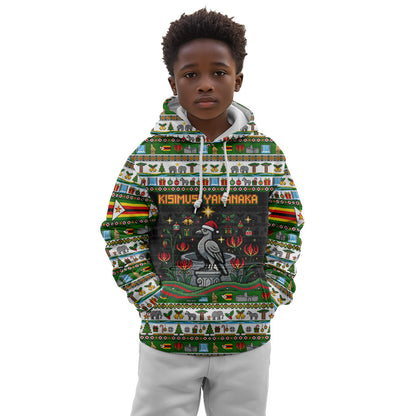 Zimbabwe Christmas Bird Elephant Kid Hoodie Kisimusi Yakanaka - Bird Victoria Falls - Ugly Pixel Art