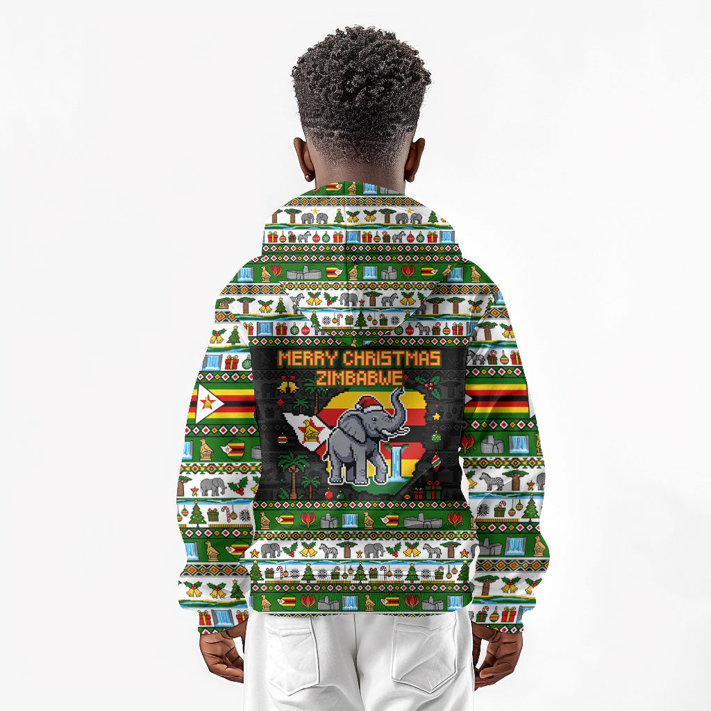Zimbabwe Christmas Bird Elephant Kid Hoodie Kisimusi Yakanaka - Bird Victoria Falls - Ugly Pixel Art