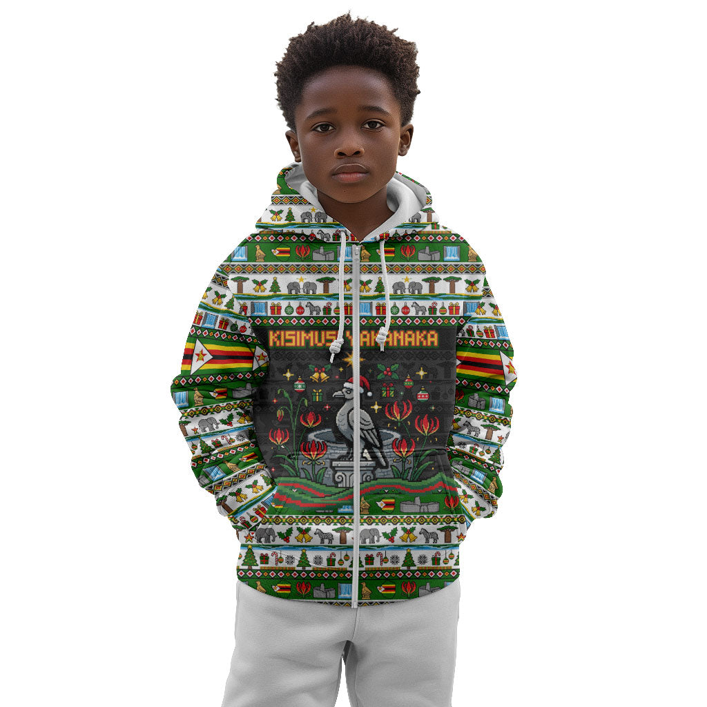 Zimbabwe Christmas Bird Elephant Kid Hoodie Kisimusi Yakanaka - Bird Victoria Falls - Ugly Pixel Art