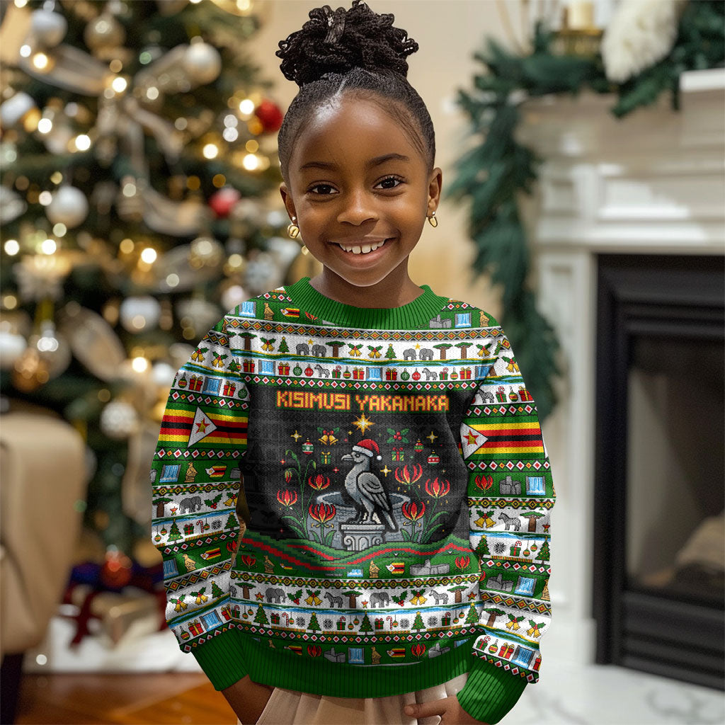 Zimbabwe Christmas Bird Elephant Kid Ugly Christmas Sweater Kisimusi Yakanaka - Bird Victoria Falls - Ugly Pixel Art