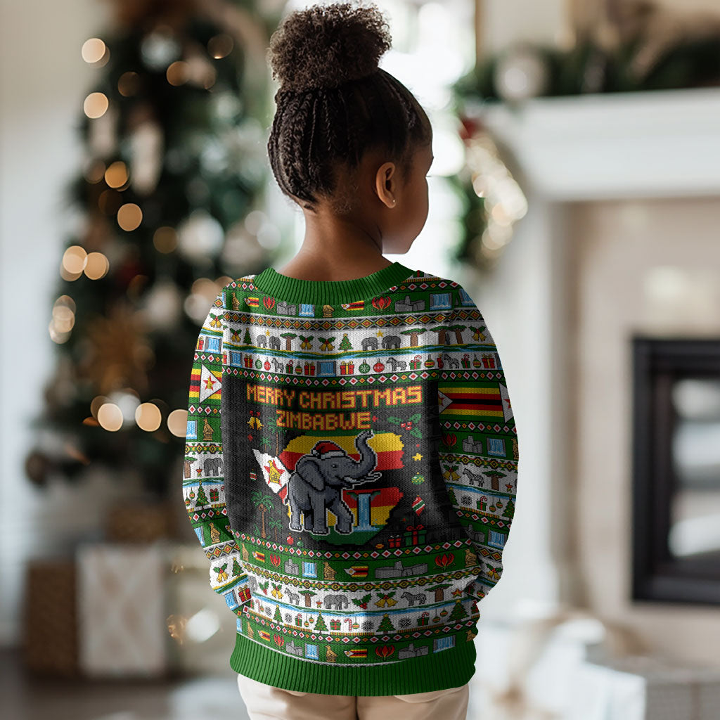 Zimbabwe Christmas Bird Elephant Kid Ugly Christmas Sweater Kisimusi Yakanaka - Bird Victoria Falls - Ugly Pixel Art