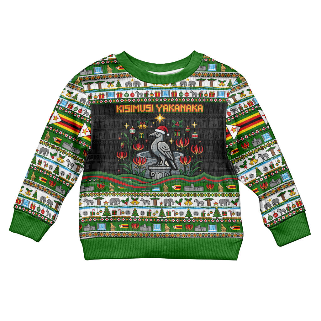 Zimbabwe Christmas Bird Elephant Kid Ugly Christmas Sweater Kisimusi Yakanaka - Bird Victoria Falls - Ugly Pixel Art