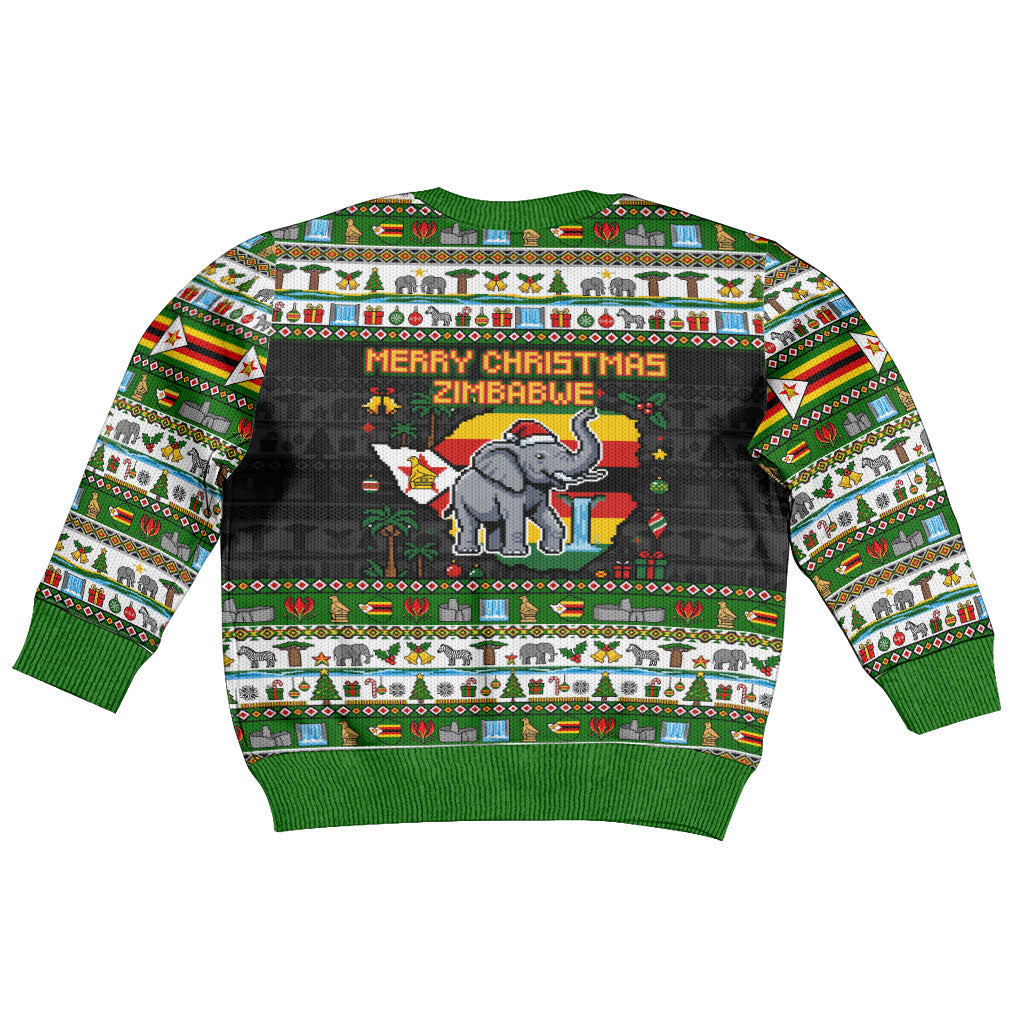 Zimbabwe Christmas Bird Elephant Kid Ugly Christmas Sweater Kisimusi Yakanaka - Bird Victoria Falls - Ugly Pixel Art