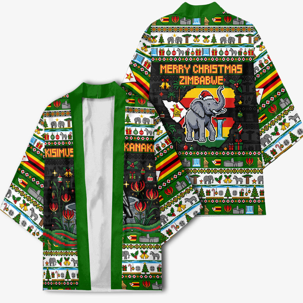 Zimbabwe Christmas Bird Elephant Kimono Kisimusi Yakanaka - Bird Victoria Falls - Ugly Pixel Art