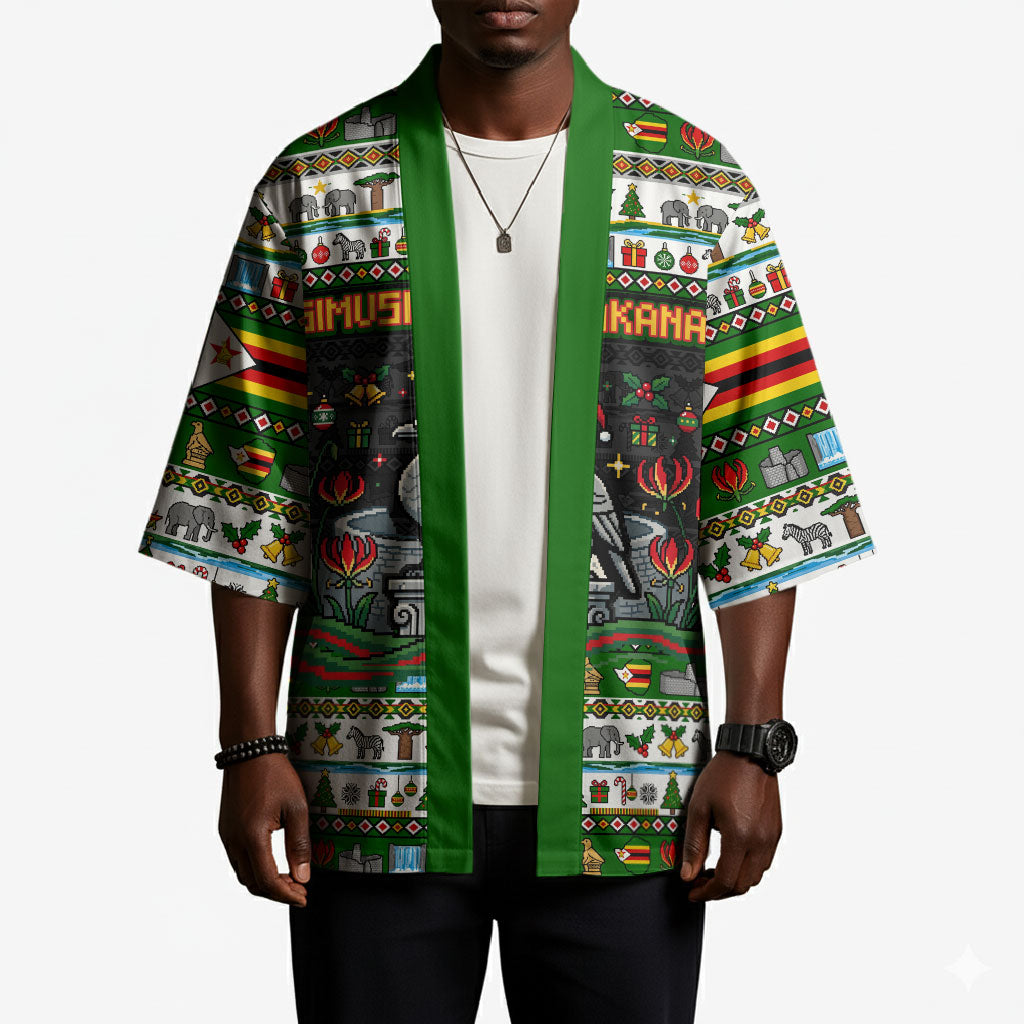 Zimbabwe Christmas Bird Elephant Kimono Kisimusi Yakanaka - Bird Victoria Falls - Ugly Pixel Art