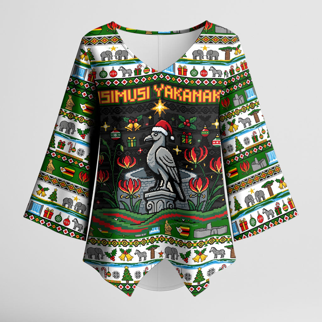 Zimbabwe Christmas Bird Elephant Kimono Sleeve Blouse Kisimusi Yakanaka - Bird Victoria Falls - Ugly Pixel Art