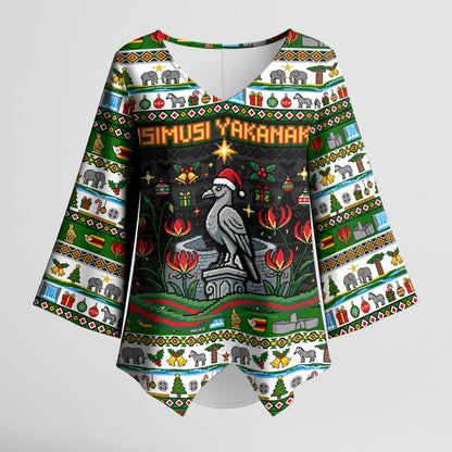 Zimbabwe Christmas Bird Elephant Kimono Sleeve Blouse Kisimusi Yakanaka - Bird Victoria Falls - Ugly Pixel Art