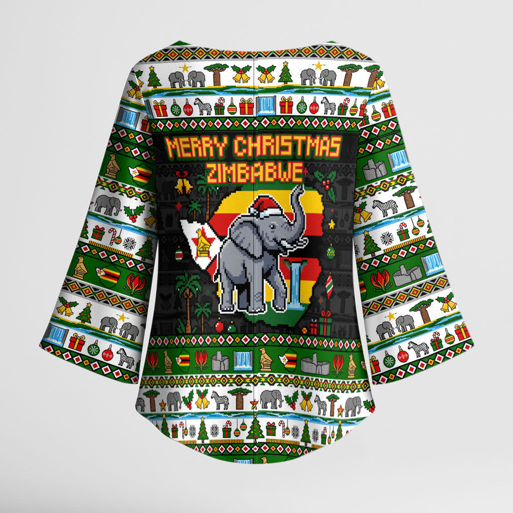 Zimbabwe Christmas Bird Elephant Kimono Sleeve Blouse Kisimusi Yakanaka - Bird Victoria Falls - Ugly Pixel Art