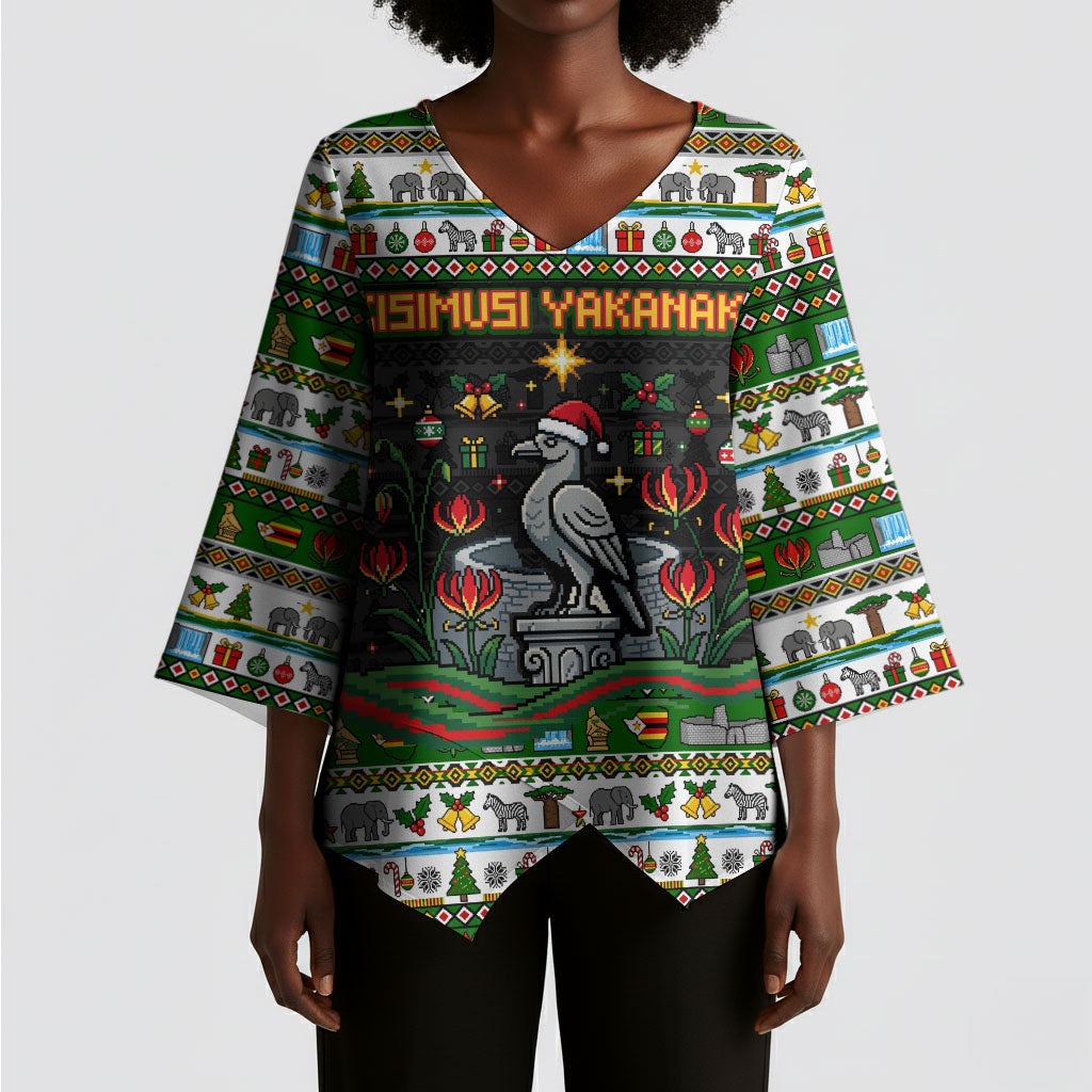 Zimbabwe Christmas Bird Elephant Kimono Sleeve Blouse Kisimusi Yakanaka - Bird Victoria Falls - Ugly Pixel Art