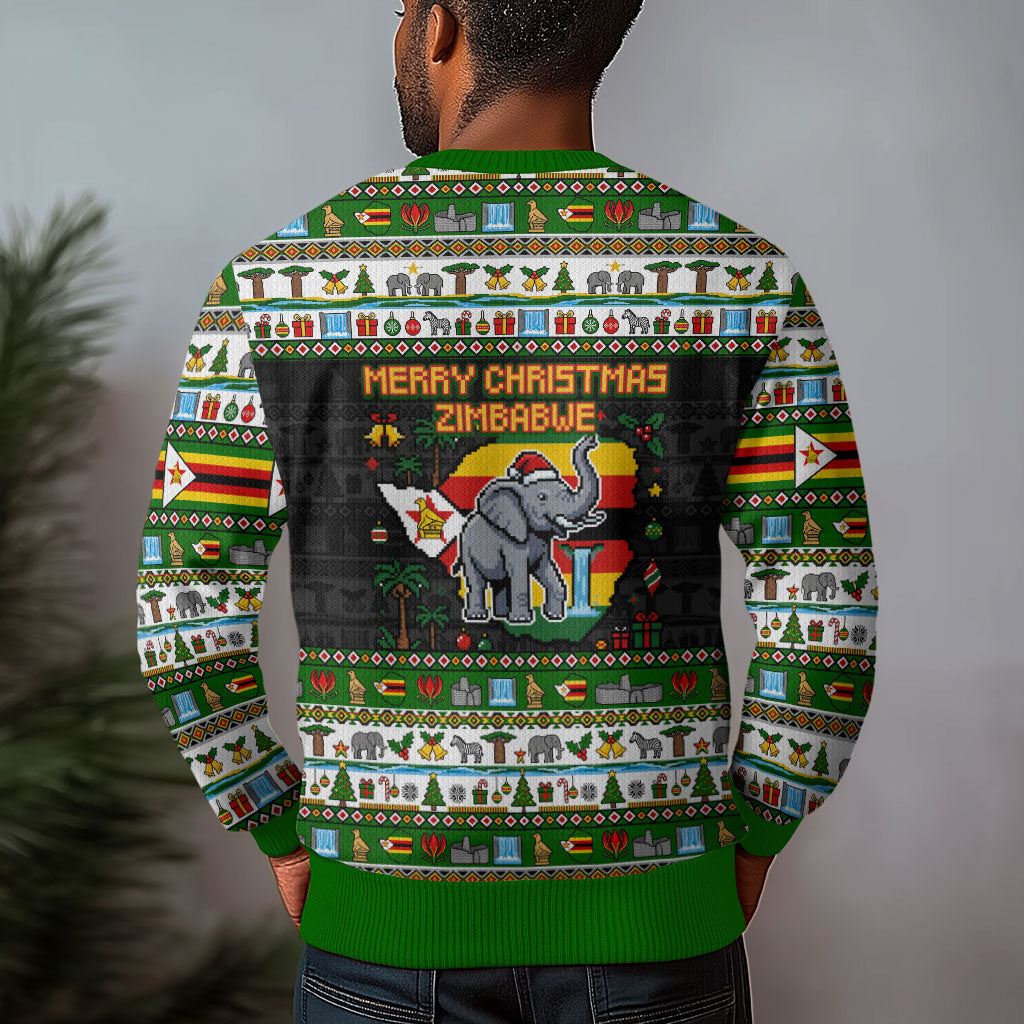 Zimbabwe Christmas Bird Elephant Ugly Christmas Sweater Kisimusi Yakanaka - Bird Victoria Falls - Ugly Pixel Art