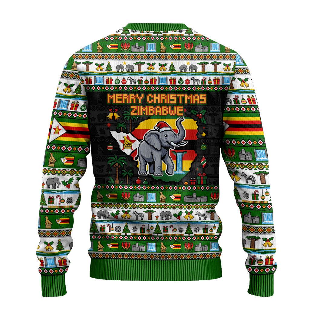Zimbabwe Christmas Bird Elephant Ugly Christmas Sweater Kisimusi Yakanaka - Bird Victoria Falls - Ugly Pixel Art