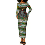 Zimbabwe Christmas Bird Elephant Long Sleeve Bodycon Dress Kisimusi Yakanaka - Bird Victoria Falls - Ugly Pixel Art