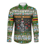 Zimbabwe Christmas Bird Elephant Long Sleeve Button Shirt Kisimusi Yakanaka - Bird Victoria Falls - Ugly Pixel Art