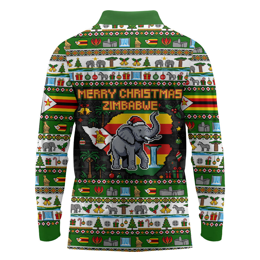 Zimbabwe Christmas Bird Elephant Long Sleeve Polo Shirt Kisimusi Yakanaka - Bird Victoria Falls - Ugly Pixel Art
