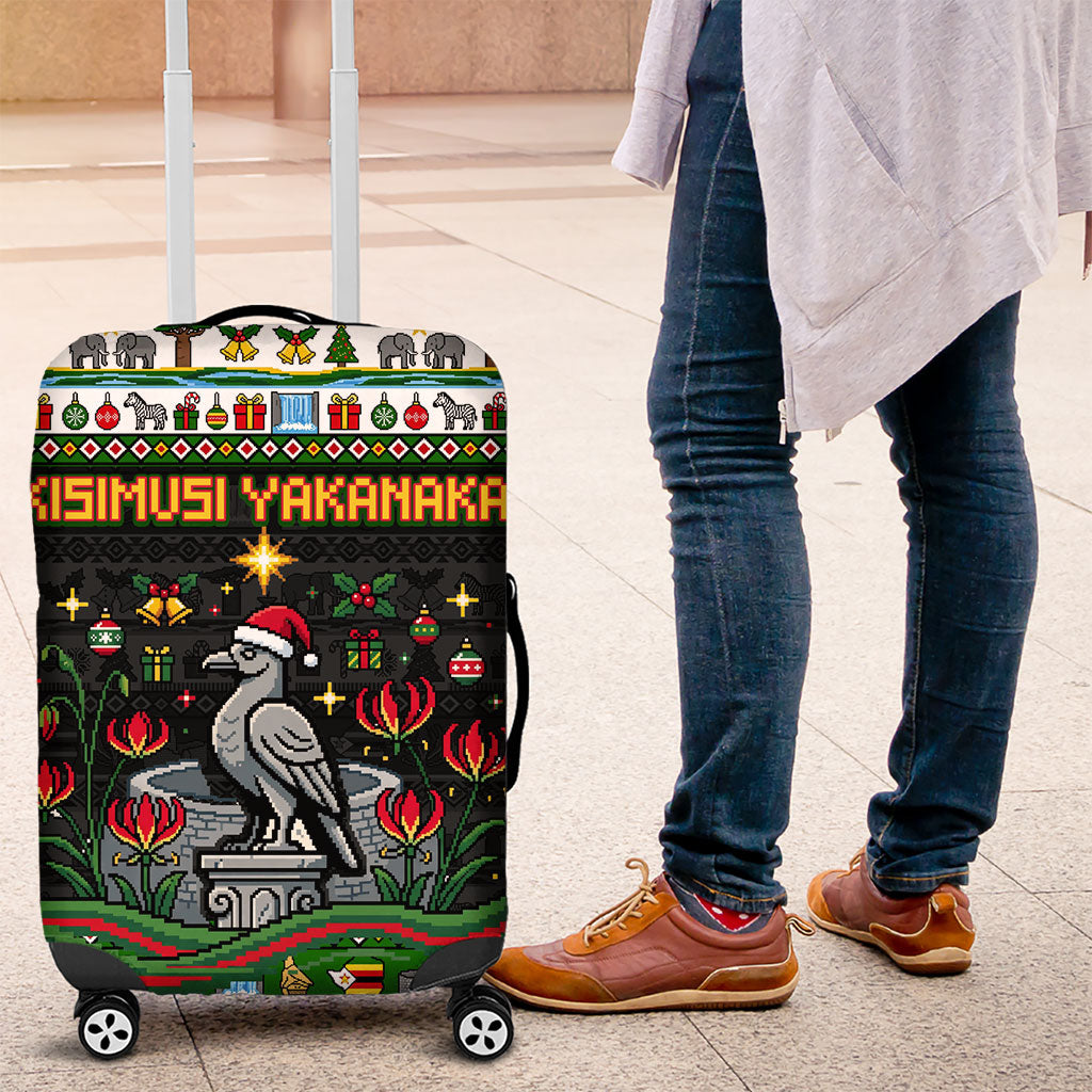Zimbabwe Christmas Bird Elephant Luggage Cover Kisimusi Yakanaka - Bird Victoria Falls - Ugly Pixel Art