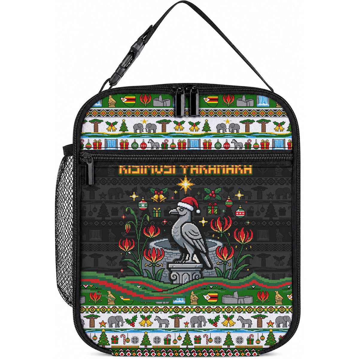 Zimbabwe Christmas Bird Elephant Lunch Bag Kisimusi Yakanaka - Bird Victoria Falls - Ugly Pixel Art