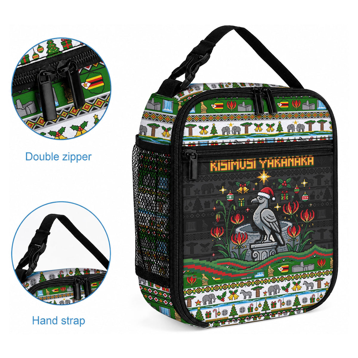 Zimbabwe Christmas Bird Elephant Lunch Bag Kisimusi Yakanaka - Bird Victoria Falls - Ugly Pixel Art