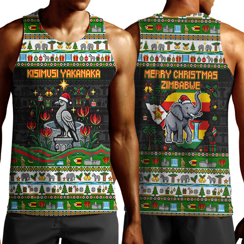 Zimbabwe Christmas Bird Elephant Men Tank Top Kisimusi Yakanaka - Bird Victoria Falls - Ugly Pixel Art