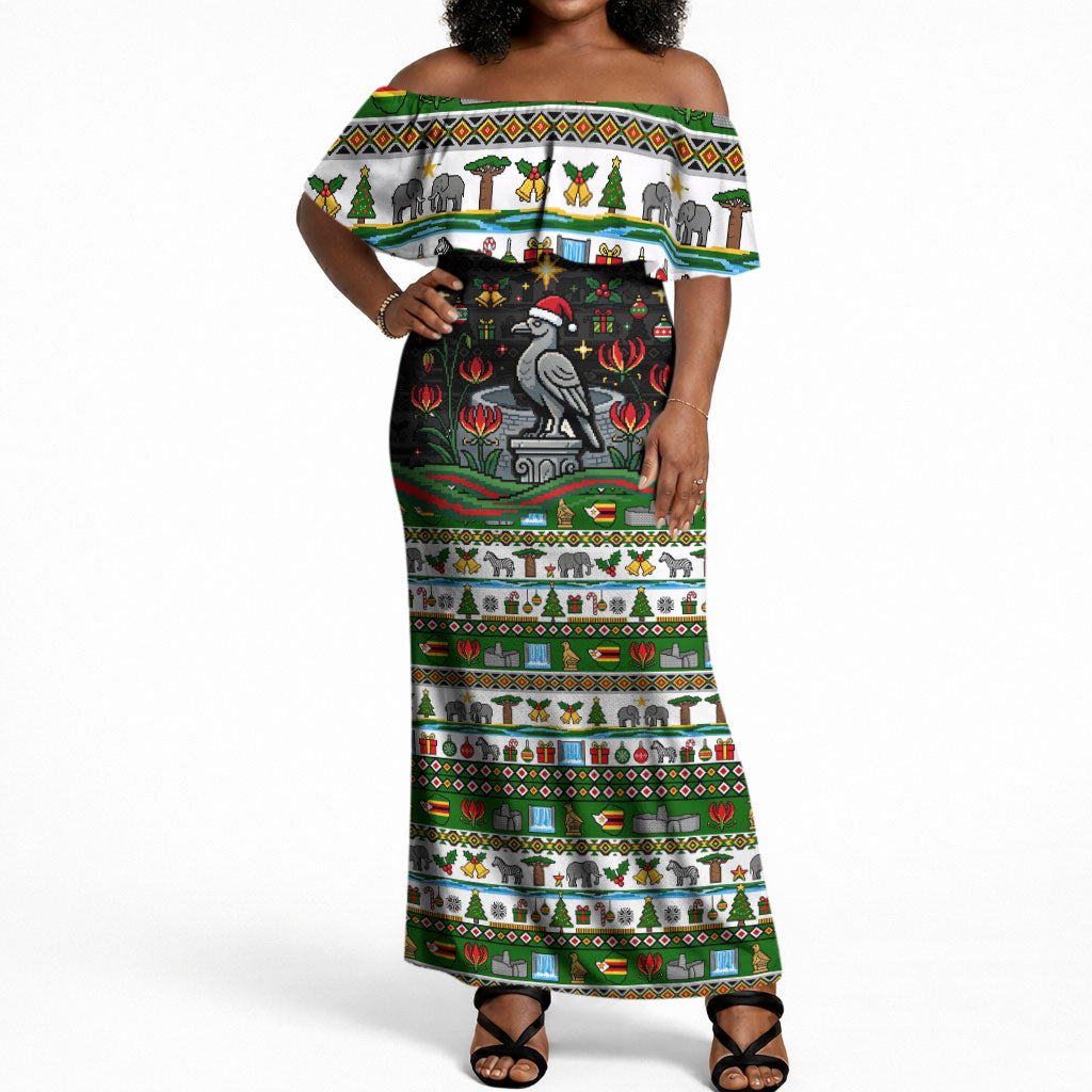 Zimbabwe Christmas Bird Elephant Off Shoulder Maxi Dress Kisimusi ...