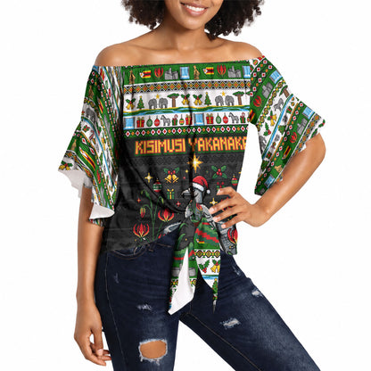 Zimbabwe Christmas Bird Elephant Off Shoulder Wrap Waist Top Kisimusi Yakanaka - Bird Victoria Falls - Ugly Pixel Art